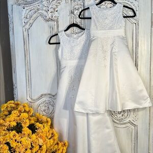 Girls Elegant White Embroidered Flower Girl Dresses Size 7 and Size 4
